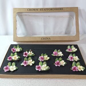 Vintage Royal Crown Derby Place Card Holders Bone China Floral Set England